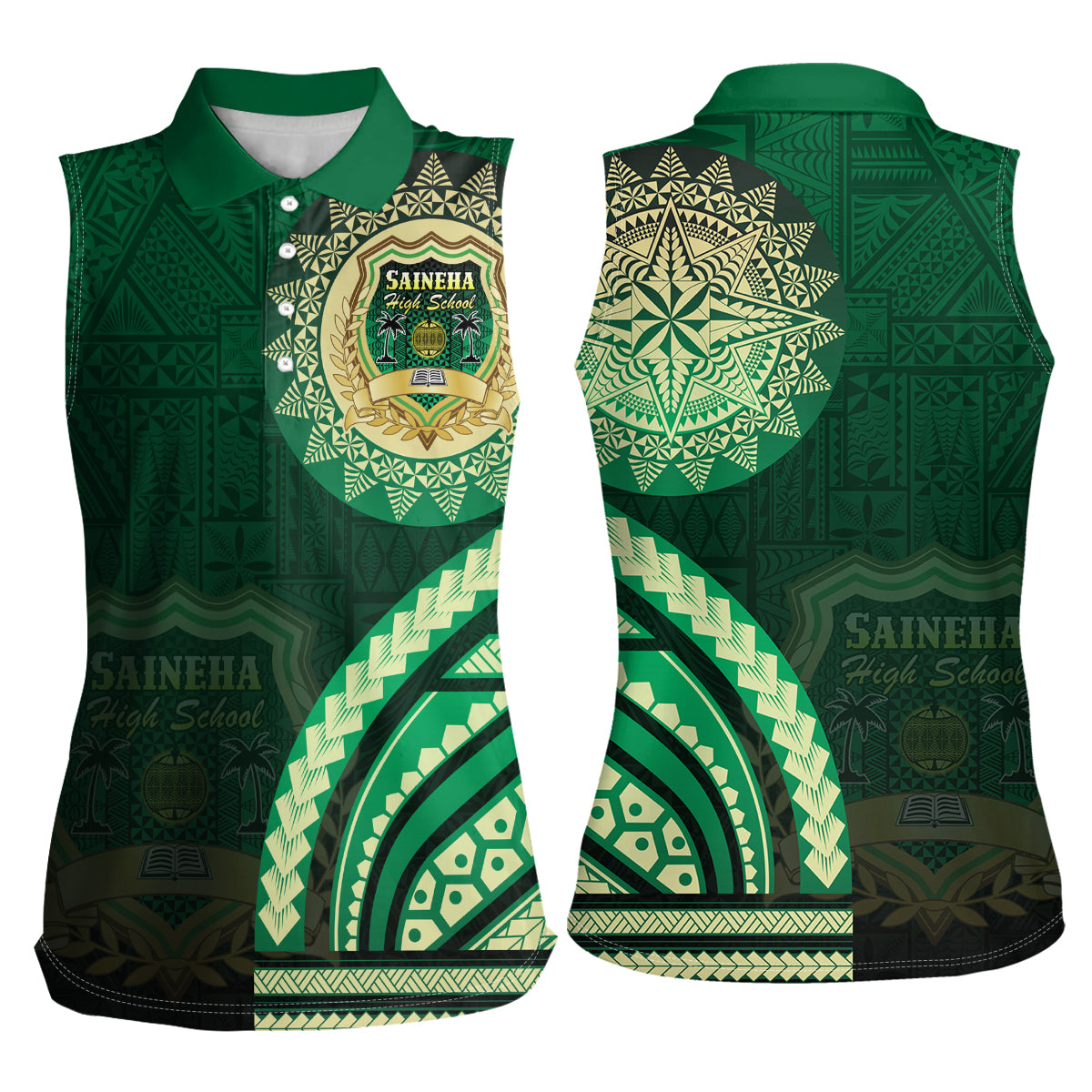 Saineha High School Women Sleeveless Polo Shirt Ngatu and Polynesian Pattern