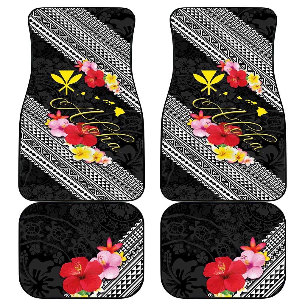 Aloha Hawaii Hibiscus and Plumeria Flowers Car Mats Kanaka Maoli Tattoo Polynesian Pattern