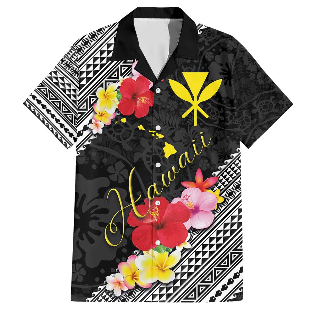 Aloha Hawaii Hibiscus and Plumeria Flowers Hawaiian Shirt Kanaka Maoli Tattoo Polynesian Pattern