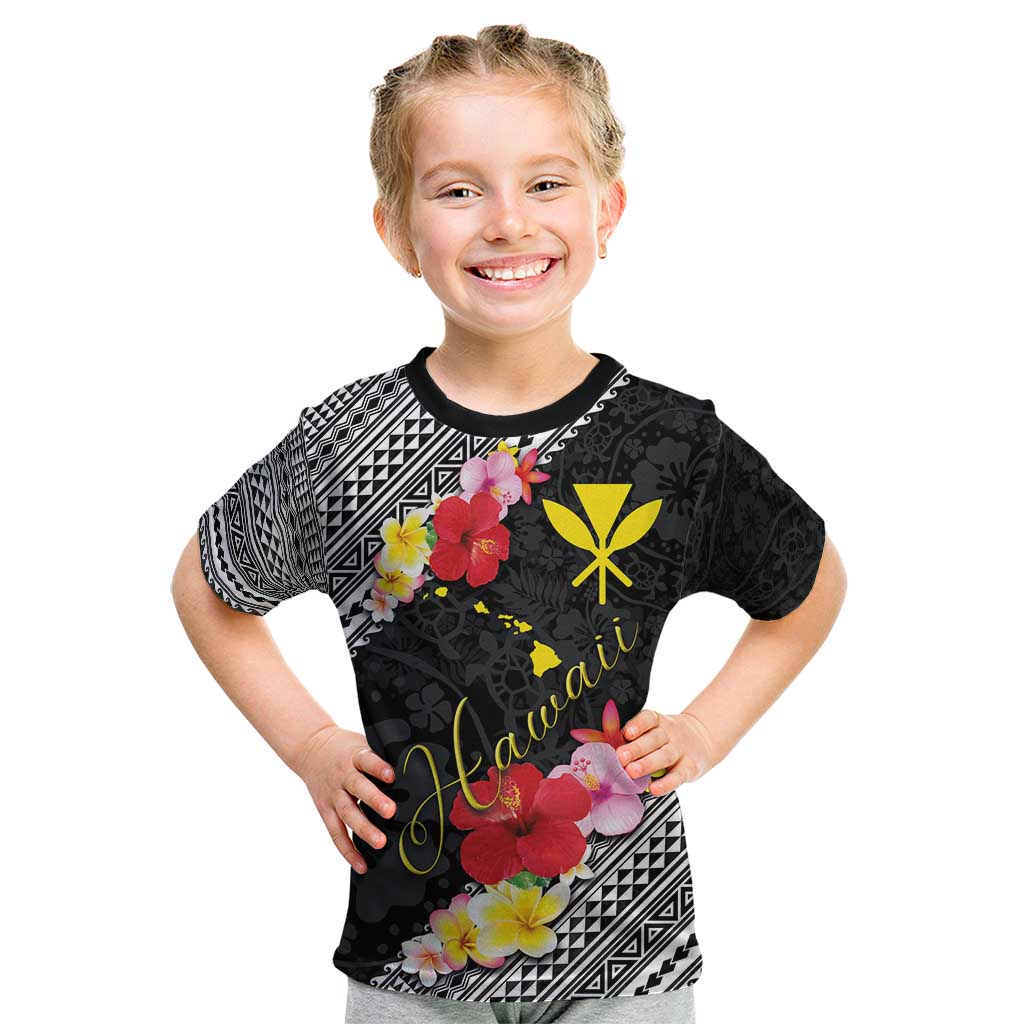 Aloha Hawaii Hibiscus and Plumeria Flowers Kid T Shirt Kanaka Maoli Tattoo Polynesian Pattern