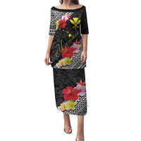 Aloha Hawaii Hibiscus and Plumeria Flowers Puletasi Kanaka Maoli Tattoo Polynesian Pattern