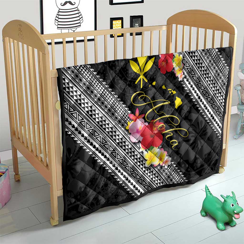 Aloha Hawaii Hibiscus and Plumeria Flowers Quilt Kanaka Maoli Tattoo Polynesian Pattern