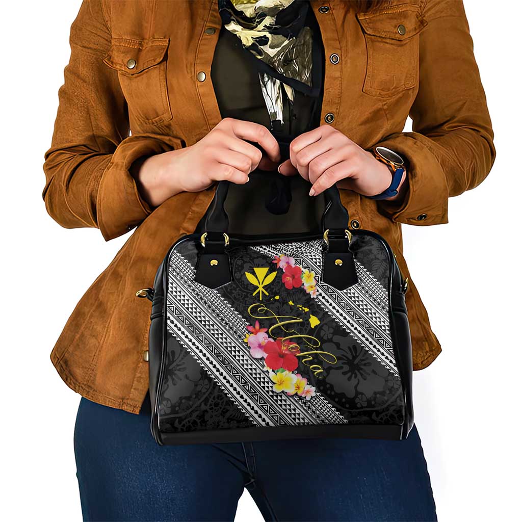 Aloha Hawaii Hibiscus and Plumeria Flowers Shoulder Handbag Kanaka Maoli Tattoo Polynesian Pattern