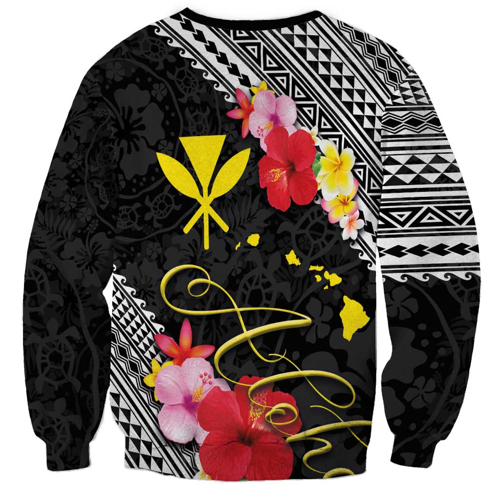 Aloha Hawaii Hibiscus and Plumeria Flowers Sweatshirt Kanaka Maoli Tattoo Polynesian Pattern