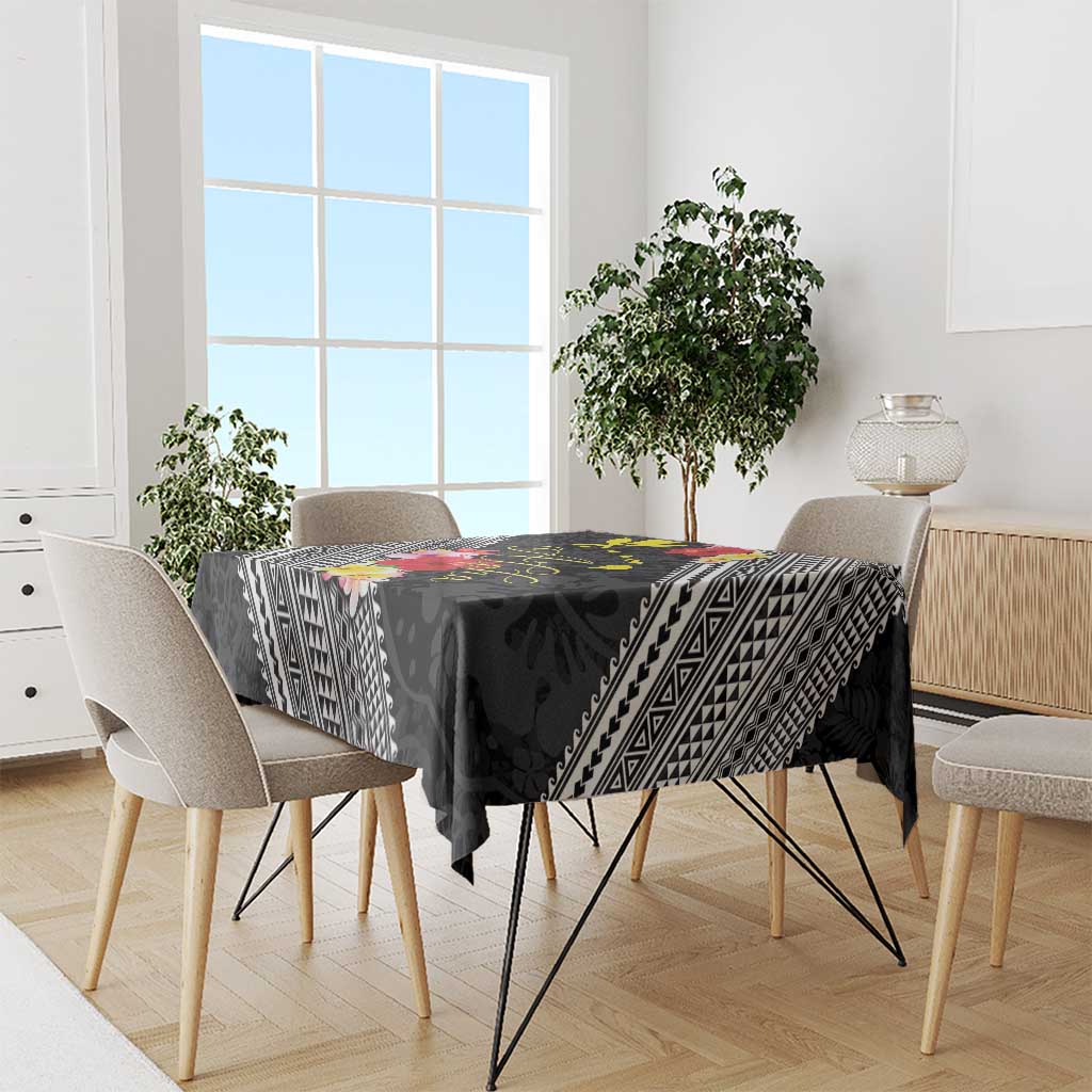 Aloha Hawaii Hibiscus and Plumeria Flowers Tablecloth Kanaka Maoli Tattoo Polynesian Pattern