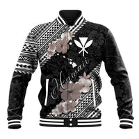 Aloha Hawaii Hibiscus and Plumeria Flowers Baseball Jacket Kanaka Maoli Tattoo Polynesian Pattern Gray Color