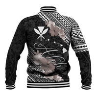 Aloha Hawaii Hibiscus and Plumeria Flowers Baseball Jacket Kanaka Maoli Tattoo Polynesian Pattern Gray Color
