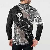 Aloha Hawaii Hibiscus and Plumeria Flowers Button Sweatshirt Kanaka Maoli Tattoo Polynesian Pattern Gray Color