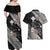 Aloha Hawaii Hibiscus and Plumeria Flowers Couples Matching Off Shoulder Maxi Dress and Hawaiian Shirt Kanaka Maoli Tattoo Polynesian Pattern Gray Color