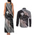 Aloha Hawaii Hibiscus and Plumeria Flowers Couples Matching Tank Maxi Dress and Long Sleeve Button Shirt Kanaka Maoli Tattoo Polynesian Pattern Gray Color