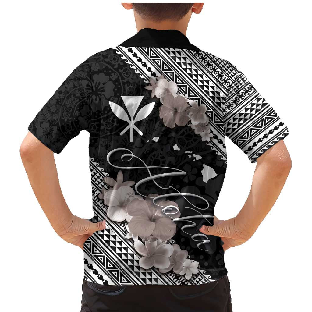 Aloha Hawaii Hibiscus and Plumeria Flowers Family Matching Mermaid Dress and Hawaiian Shirt Kanaka Maoli Tattoo Polynesian Pattern Gray Color