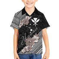 Aloha Hawaii Hibiscus and Plumeria Flowers Hawaiian Shirt Kanaka Maoli Tattoo Polynesian Pattern Gray Color