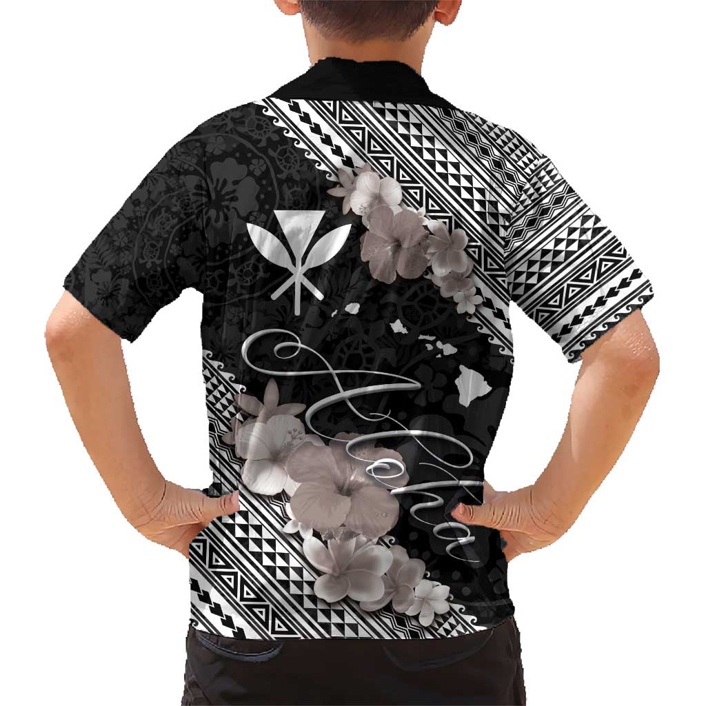 Aloha Hawaii Hibiscus and Plumeria Flowers Hawaiian Shirt Kanaka Maoli Tattoo Polynesian Pattern Gray Color