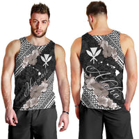 Aloha Hawaii Hibiscus and Plumeria Flowers Men Tank Top Kanaka Maoli Tattoo Polynesian Pattern Gray Color