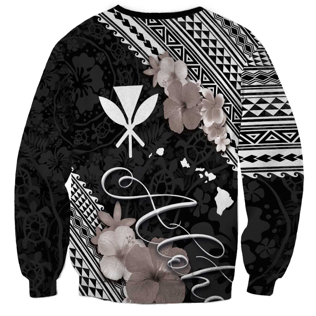 Aloha Hawaii Hibiscus and Plumeria Flowers Sweatshirt Kanaka Maoli Tattoo Polynesian Pattern Gray Color
