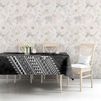 Aloha Hawaii Hibiscus and Plumeria Flowers Tablecloth Kanaka Maoli Tattoo Polynesian Pattern Gray Color