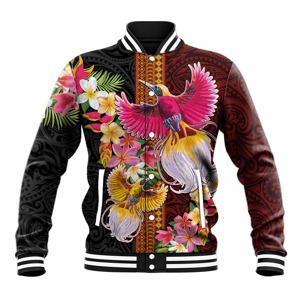 Papua New Guinea Birds and Frangipani Baseball Jacket Melanesian Art Tattoos - Polynesian Pride
