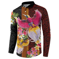 Papua New Guinea Birds and Frangipani Button Sweatshirt Melanesian Art Tattoos - Polynesian Pride
