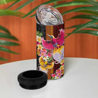 Papua New Guinea Birds and Frangipani 4 in 1 Can Cooler Tumbler Melanesian Art Tattoos - Polynesian Pride