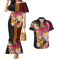 Papua New Guinea Birds and Frangipani Couples Matching Mermaid Dress and Hawaiian Shirt Melanesian Art Tattoos - Polynesian Pride