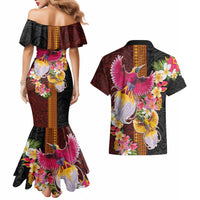 Papua New Guinea Birds and Frangipani Couples Matching Mermaid Dress and Hawaiian Shirt Melanesian Art Tattoos - Polynesian Pride
