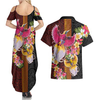 Papua New Guinea Birds and Frangipani Couples Matching Summer Maxi Dress and Hawaiian Shirt Melanesian Art Tattoos - Polynesian Pride
