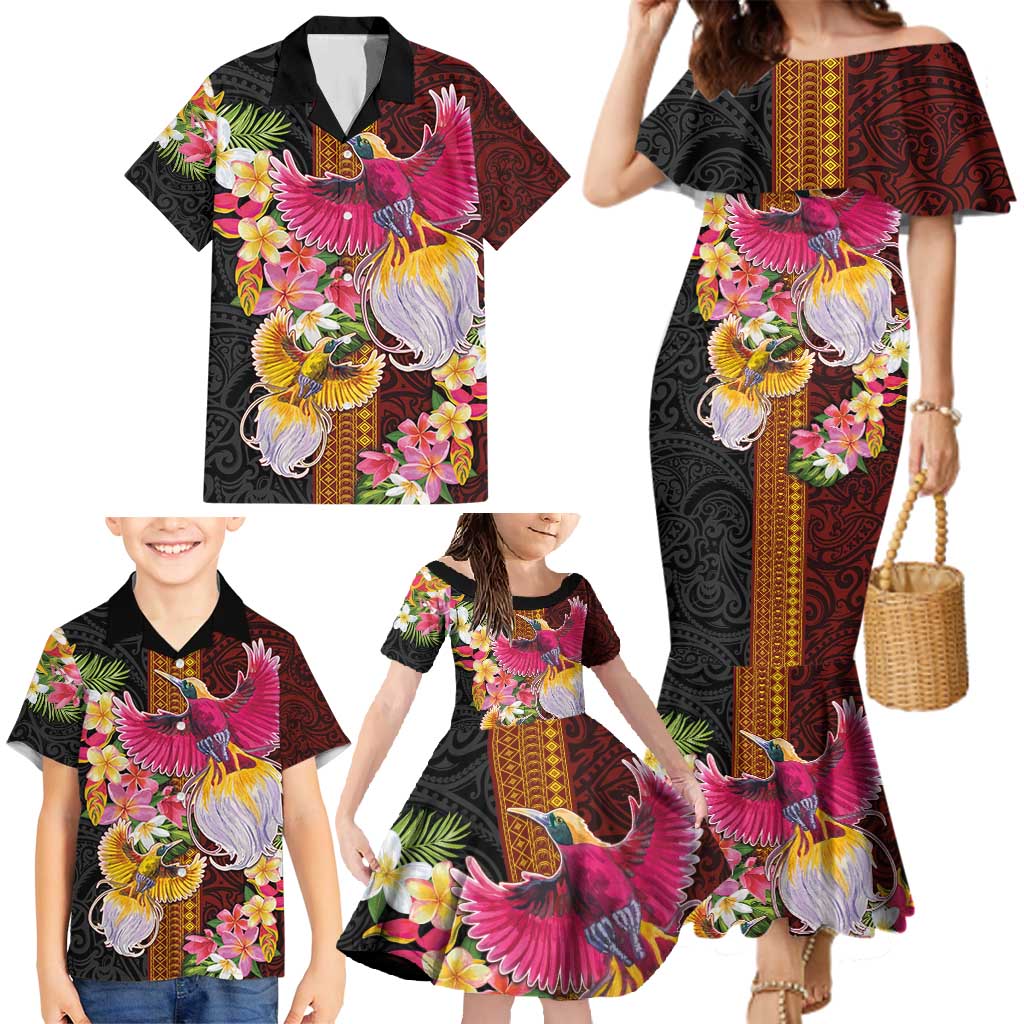 Papua New Guinea Birds and Frangipani Family Matching Mermaid Dress and Hawaiian Shirt Melanesian Art Tattoos - Polynesian Pride