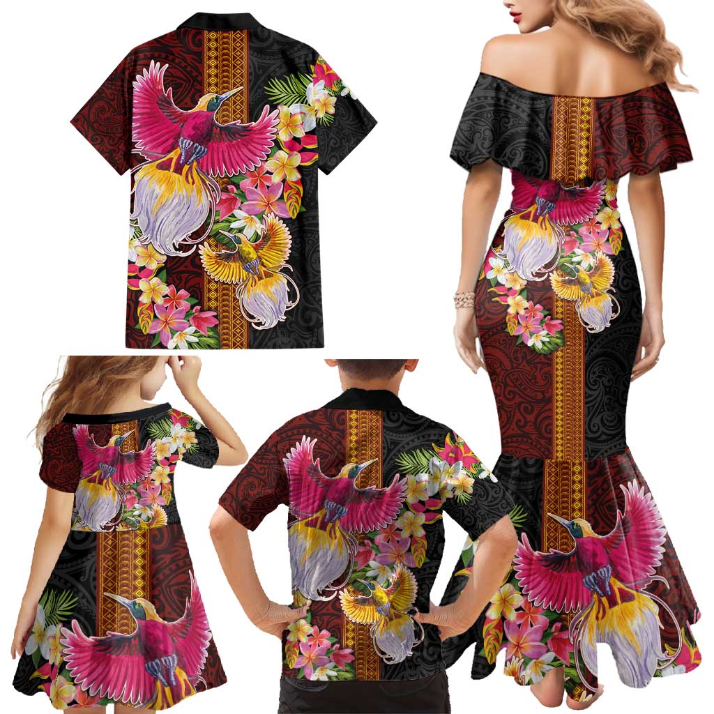 Papua New Guinea Birds and Frangipani Family Matching Mermaid Dress and Hawaiian Shirt Melanesian Art Tattoos - Polynesian Pride