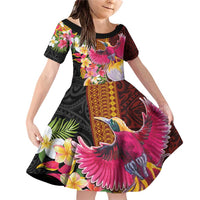 Papua New Guinea Birds and Frangipani Family Matching Off Shoulder Short Dress and Hawaiian Shirt Melanesian Art Tattoos - Polynesian Pride