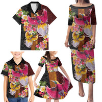 Papua New Guinea Birds and Frangipani Family Matching Puletasi and Hawaiian Shirt Melanesian Art Tattoos - Polynesian Pride