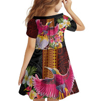 Papua New Guinea Birds and Frangipani Family Matching Short Sleeve Bodycon Dress and Hawaiian Shirt Melanesian Art Tattoos - Polynesian Pride