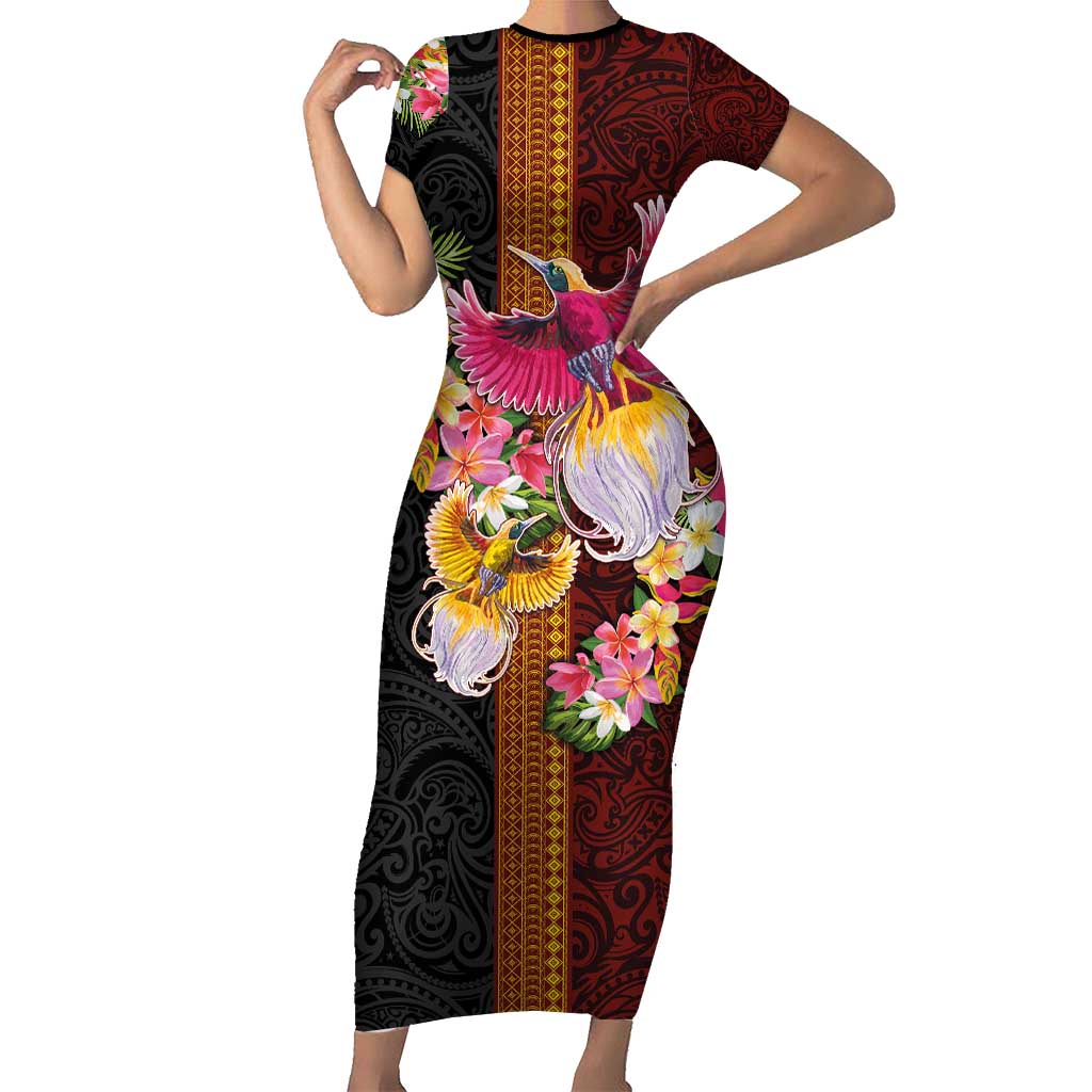 Papua New Guinea Birds and Frangipani Family Matching Short Sleeve Bodycon Dress and Hawaiian Shirt Melanesian Art Tattoos - Polynesian Pride