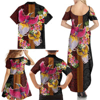 Papua New Guinea Birds and Frangipani Family Matching Summer Maxi Dress and Hawaiian Shirt Melanesian Art Tattoos - Polynesian Pride