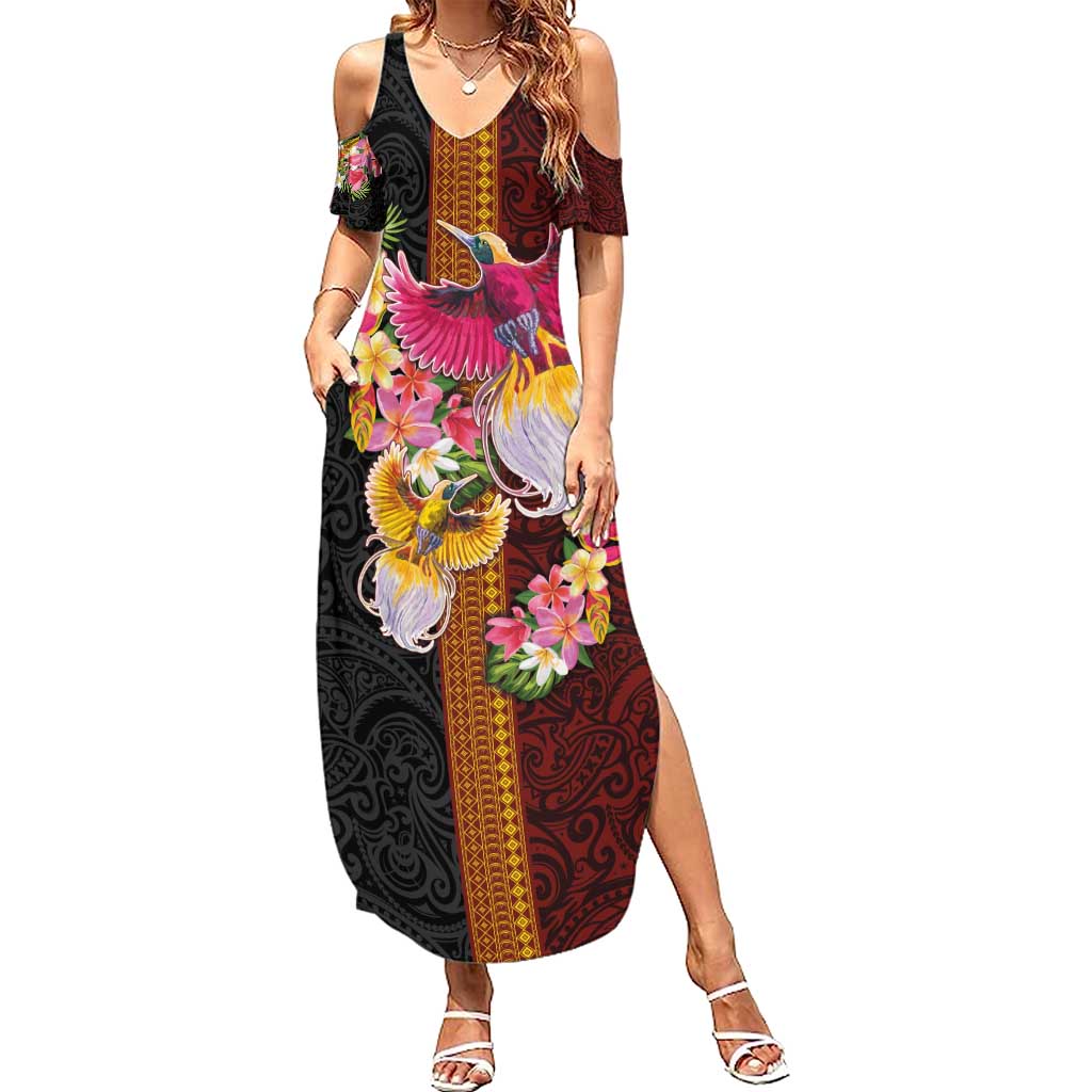Papua New Guinea Birds and Frangipani Family Matching Summer Maxi Dress and Hawaiian Shirt Melanesian Art Tattoos - Polynesian Pride