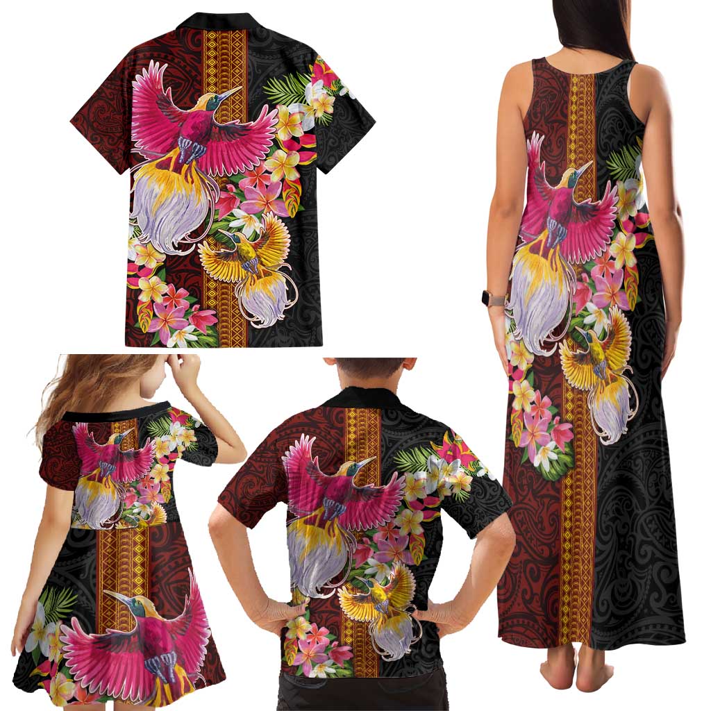 Papua New Guinea Birds and Frangipani Family Matching Tank Maxi Dress and Hawaiian Shirt Melanesian Art Tattoos - Polynesian Pride