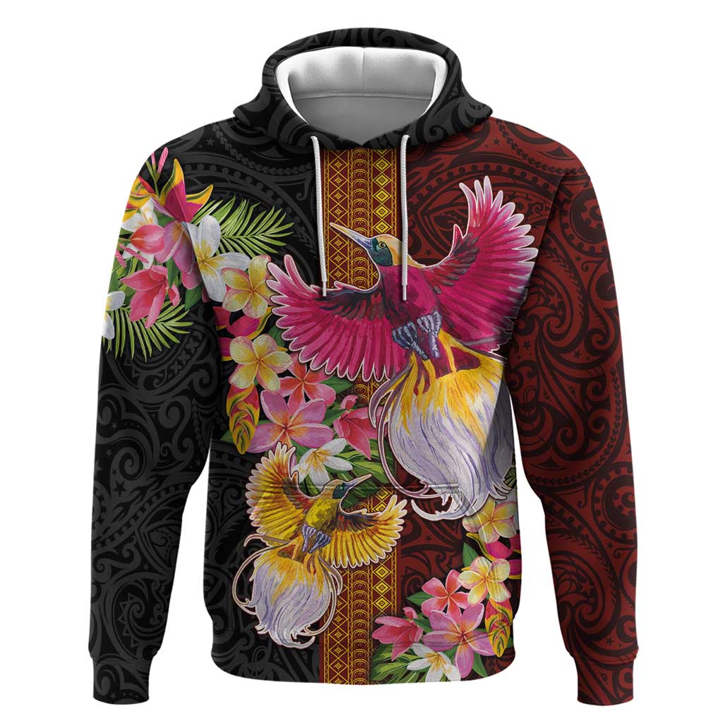 Papua New Guinea Birds and Frangipani Hoodie Melanesian Art Tattoos - Polynesian Pride