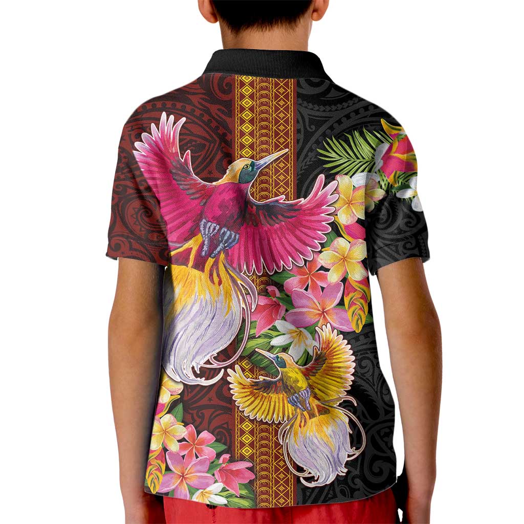 Papua New Guinea Birds and Frangipani Kid Polo Shirt Melanesian Art Tattoos - Polynesian Pride