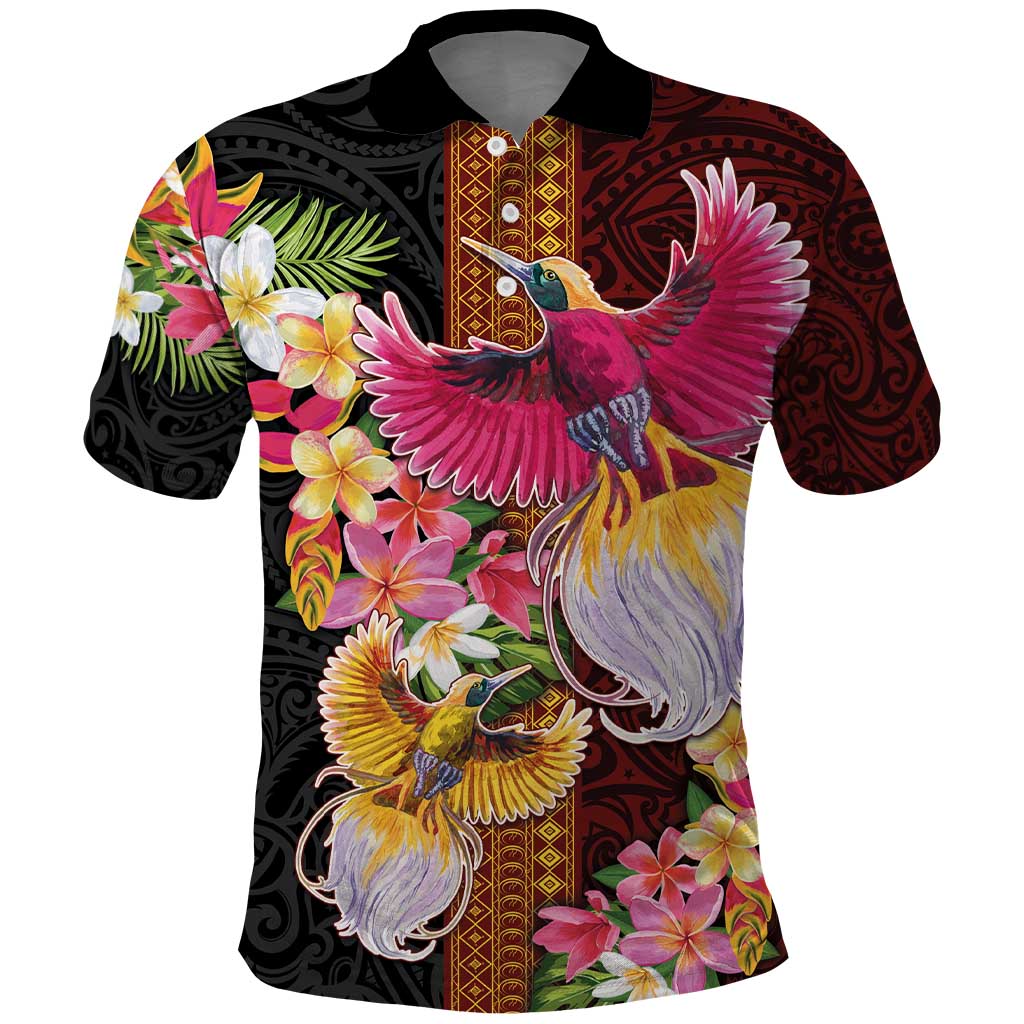 Papua New Guinea Birds and Frangipani Polo Shirt Melanesian Art Tattoos - Polynesian Pride
