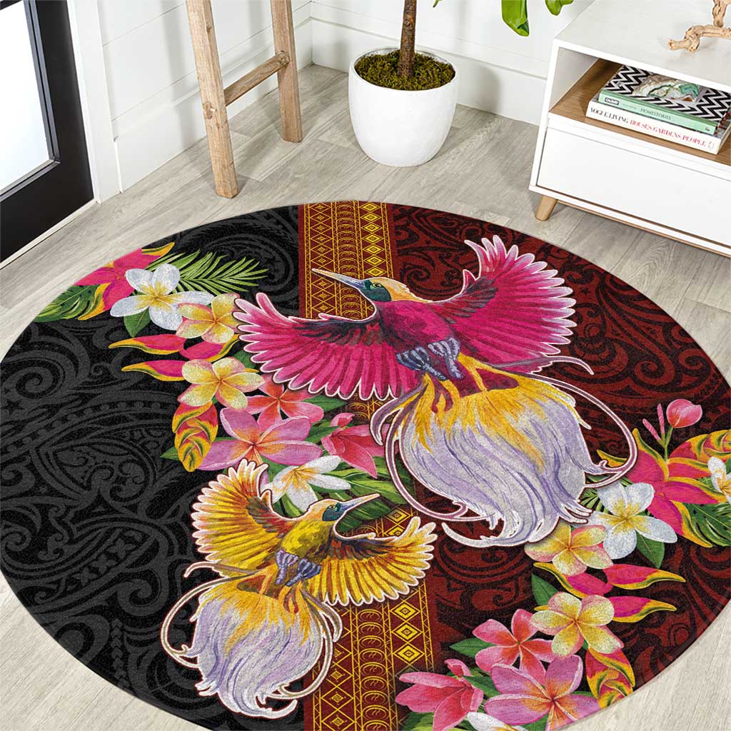 Papua New Guinea Birds and Frangipani Round Carpet Melanesian Art Tattoos - Polynesian Pride