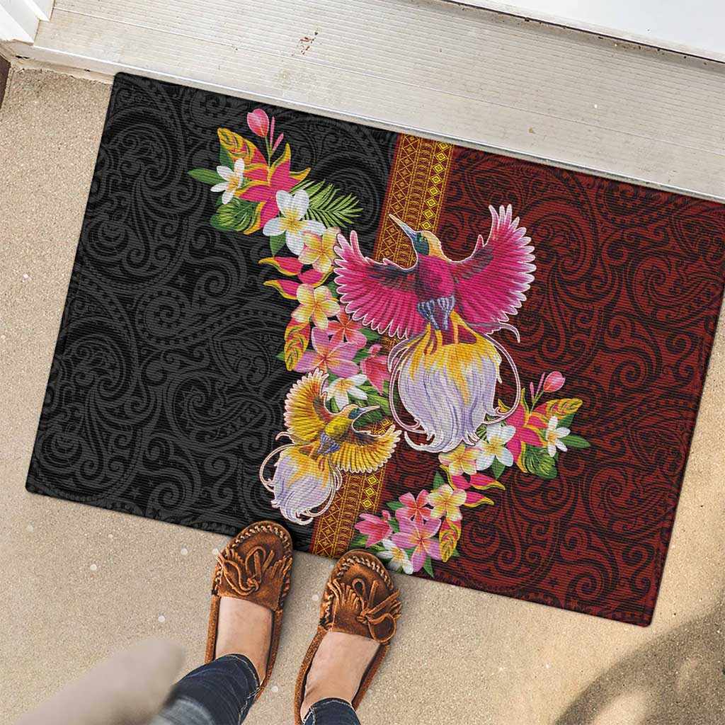 Papua New Guinea Birds and Frangipani Rubber Doormat Melanesian Art Tattoos - Polynesian Pride