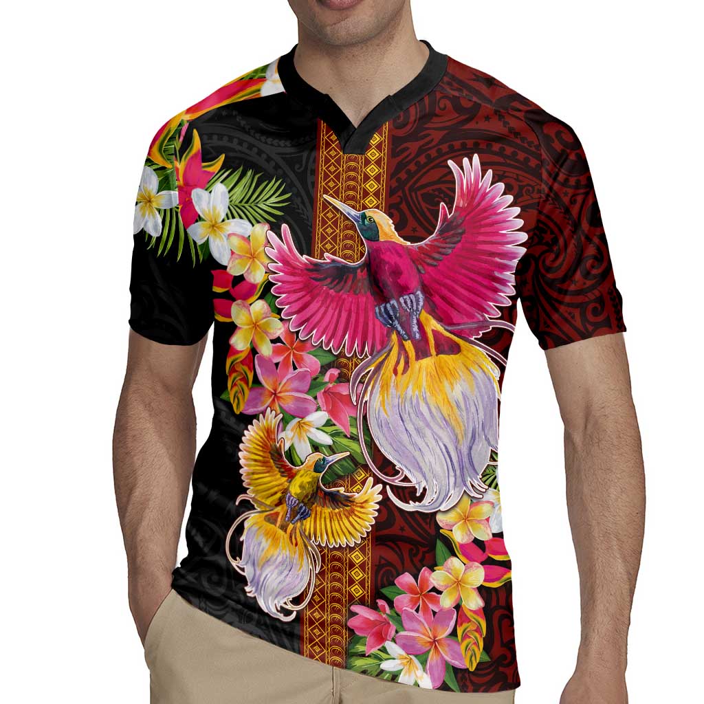 Papua New Guinea Birds and Frangipani Rugby Jersey Melanesian Art Tattoos - Polynesian Pride