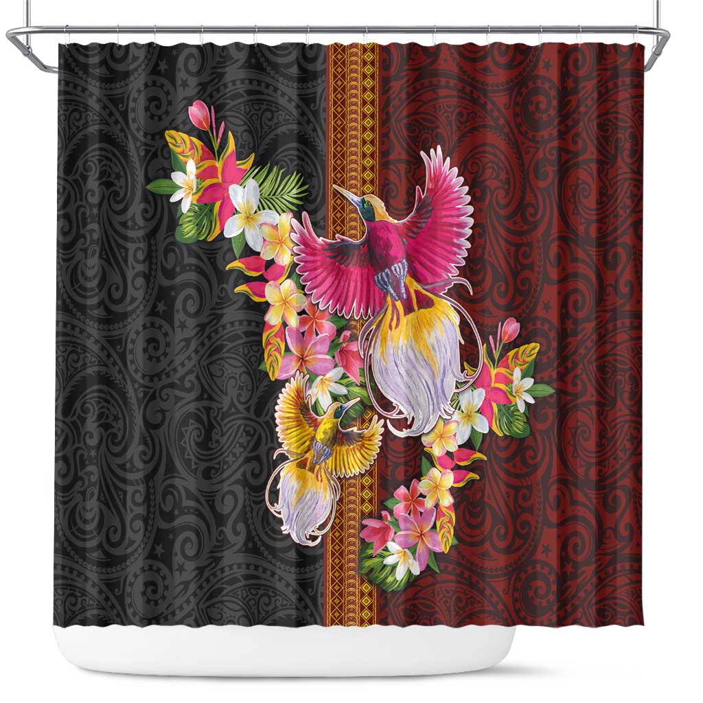 Papua New Guinea Birds and Frangipani Shower Curtain Melanesian Art Tattoos - Polynesian Pride