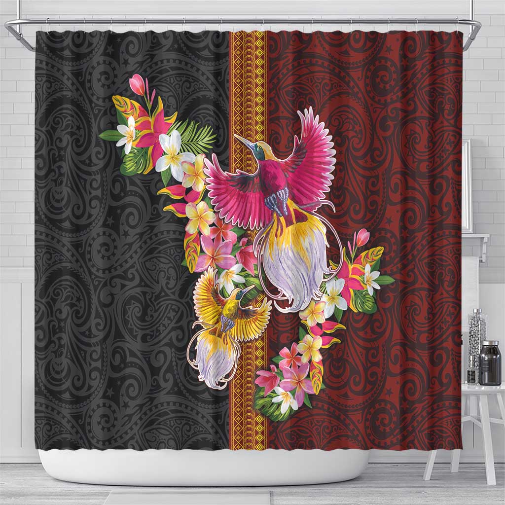 Papua New Guinea Birds and Frangipani Shower Curtain Melanesian Art Tattoos - Polynesian Pride