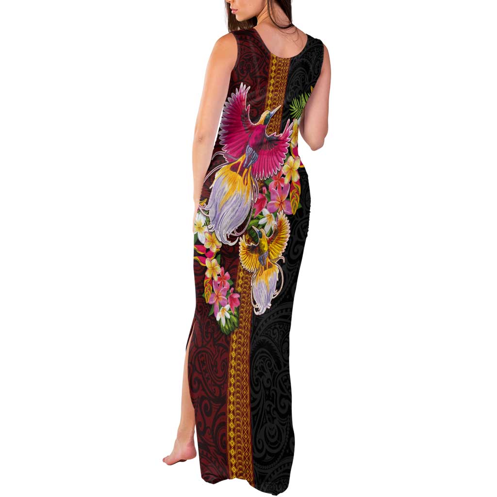 Papua New Guinea Birds and Frangipani Tank Maxi Dress Melanesian Art Tattoos - Polynesian Pride
