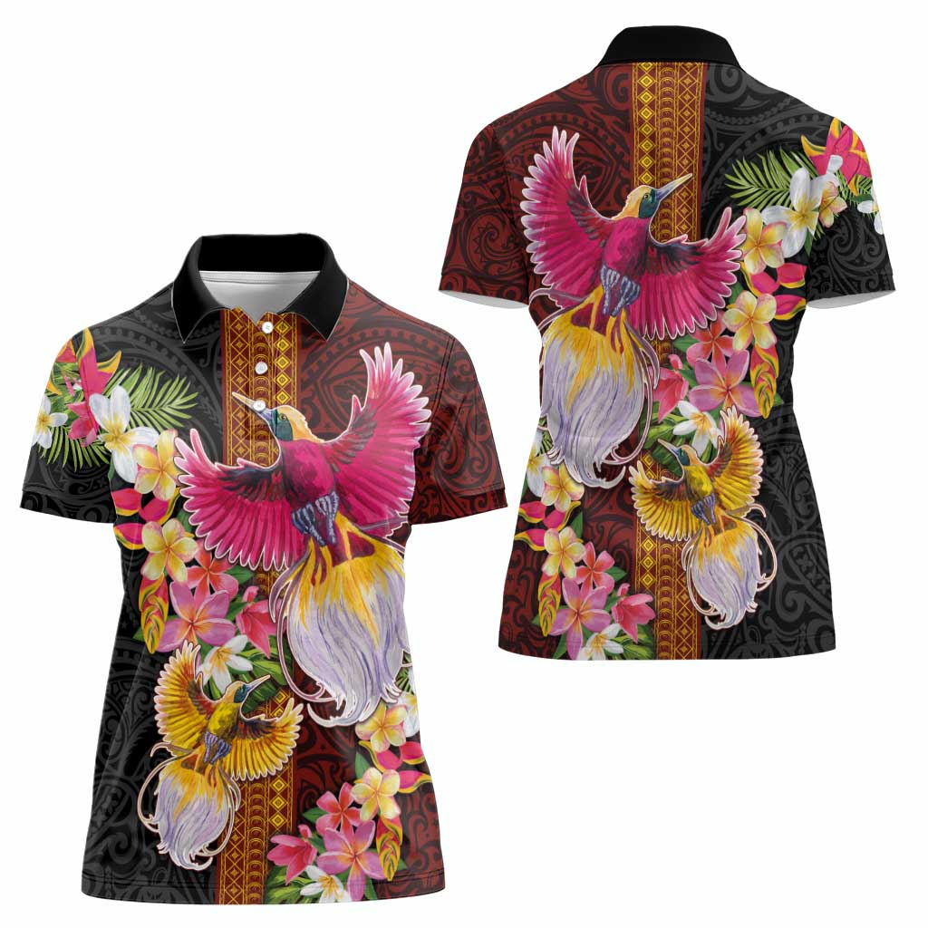 Papua New Guinea Birds and Frangipani Women Polo Shirt Melanesian Art Tattoos - Polynesian Pride