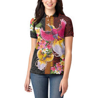 Papua New Guinea Birds and Frangipani Women Polo Shirt Melanesian Art Tattoos - Polynesian Pride