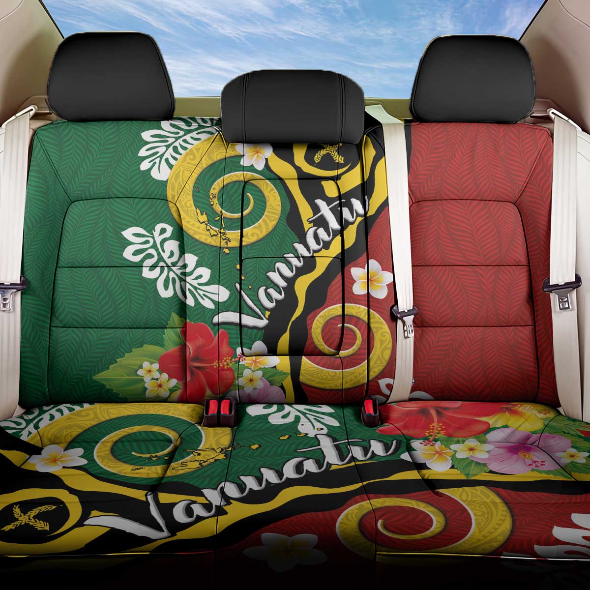 Melanesian Vanuatu Tribal Boar Tusk Back Car Seat Cover Tropical Plants and Namele Motifs - Polynesian Pride
