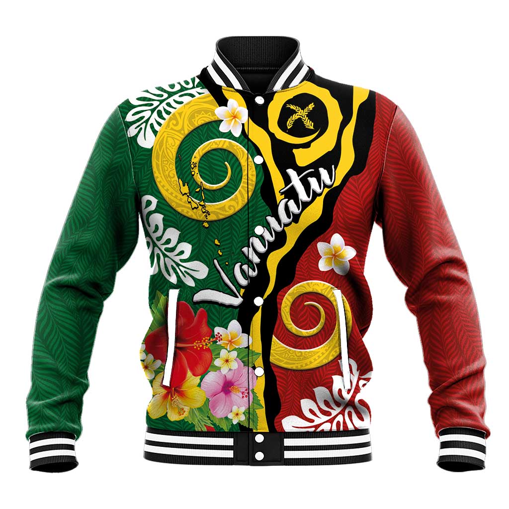 Melanesian Vanuatu Tribal Boar Tusk Baseball Jacket Tropical Plants and Namele Motifs - Polynesian Pride