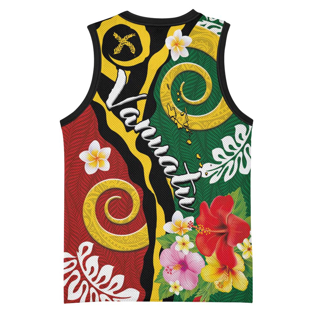 Melanesian Vanuatu Tribal Boar Tusk Basketball Jersey Tropical Plants and Namele Motifs - Polynesian Pride