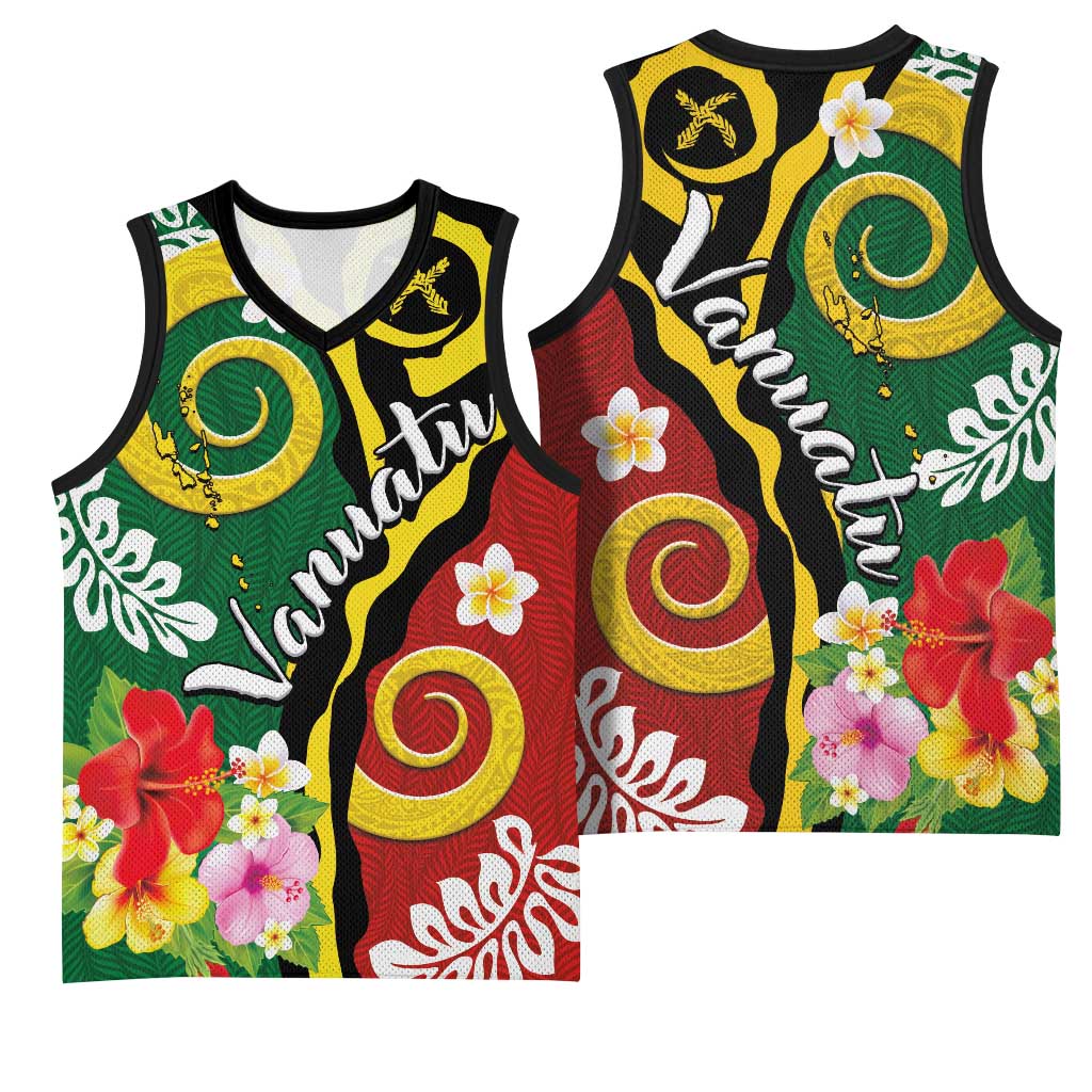 Melanesian Vanuatu Tribal Boar Tusk Basketball Jersey Tropical Plants and Namele Motifs - Polynesian Pride